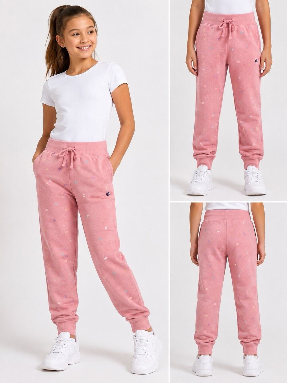 Champion Girls Pink Logo Print Fleece Jogger Sweatpants Size M